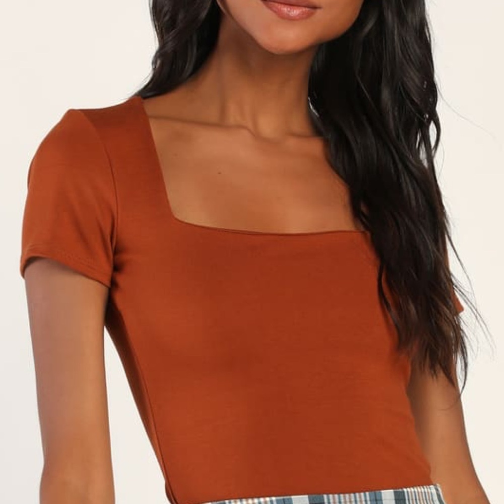 Women’s Lulu’s Rust Square Neck Short Sleeve-Size XL
